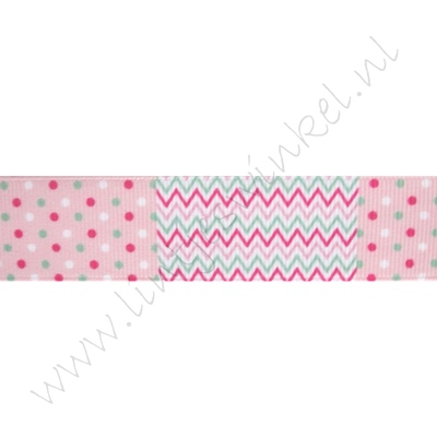 Ripsband Aufdruck 25mm - Punkte Zickzack Rosa Pink Minzgrün