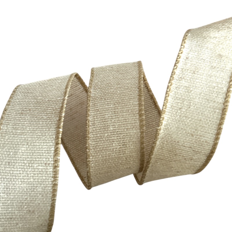 Band mit Drahtkante 38mm - Webband Jute Burlap Look Naturell Beige (Rolle 3 Meter) Band mit Drahtkante 38mm - Webband Jute Burlap Look Naturell Beige (Rolle 3 Meter)