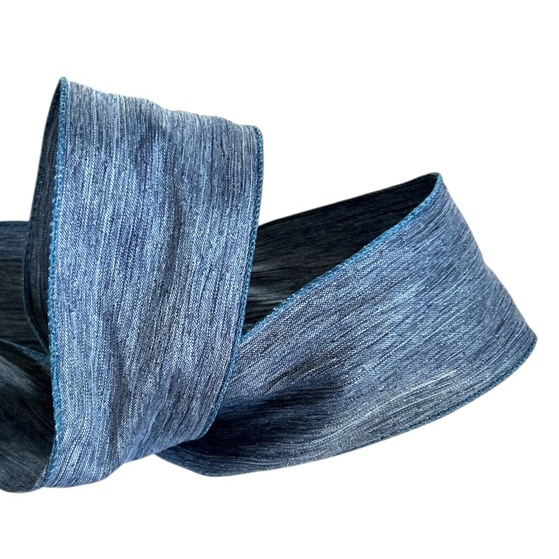 Band mit Drahtkante 63mm - Webband Denim Blau Crinkle (Rolle 3 Meter) Band mit Drahtkante 63mm - Webband Denim Blau Crinkle (Rolle 3 Meter)
