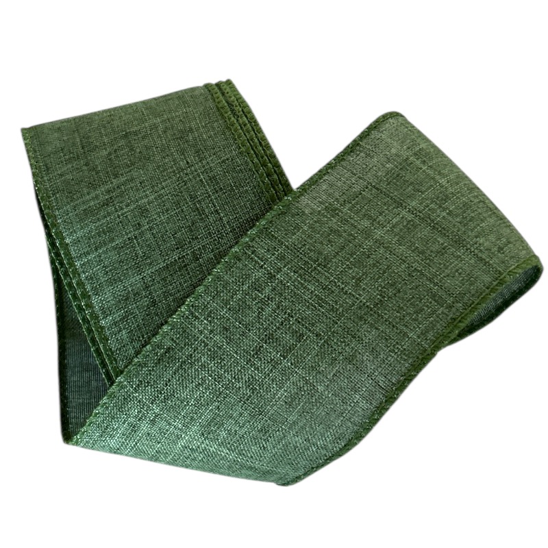 Band mit Drahtkante 63mm - Leinen Uni Dunkel Grün (Rolle 3 Meter) Band mit Drahtkante 63mm - Leinen Uni Dunkel Grün (Rolle 3 Meter)