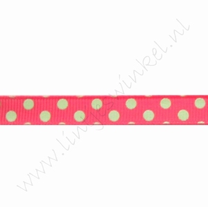 Ripsband Punkte 10mm (Rolle 22 Meter) - Groß Rot Lime
