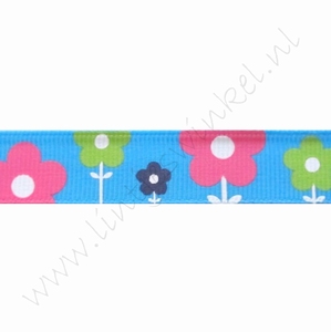 Ripsband Blumen 16mm (Rolle 22 Meter) - Aqua Pink