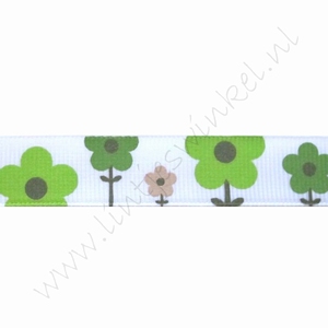 Ripsband Blumen 16mm (Rolle 22 Meter) - Weiß Grün