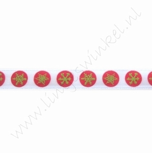 Satinband Weihnachten 10mm (Rolle 22 Meter) - Schneeflocke Kreise Weiß Rot Apfel Grün