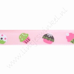 Ripsband Aufdruck 16mm (Rolle 22 Meter) - Cupcakes Rosa