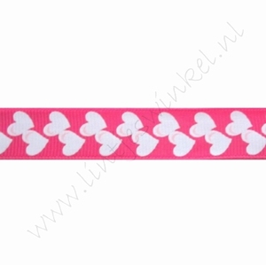 Ripsband Herzen 16mm (Rolle 22 Meter) - Pink Weiß