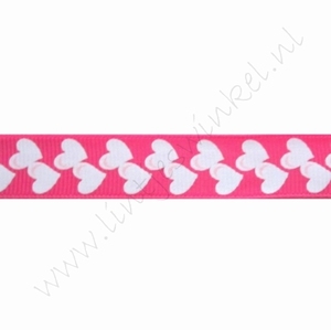 Ripsband Herzen 16mm (Rolle 22 Meter) - Pink Weiß