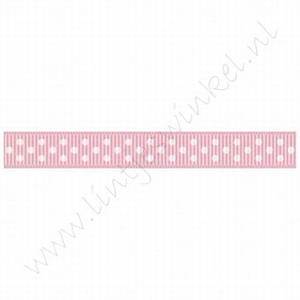 Ripsband Punkte 10mm (Rolle 22 Meter) - Hell Rosa Weiß