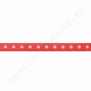 Satinband Punkte 6mm (Rolle 22 Meter) - Neon Orange Weiß