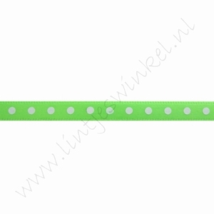 Satinband Punkte 6mm (Rolle 22 Meter) - Neon Grün Weiß
