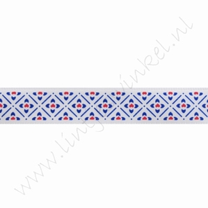 Satinband Hollandia 12mm (Rolle 22 Meter) - Fliese Delft Weiß