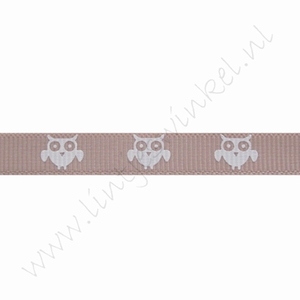 Ripsband Aufdruck 10mm (Rolle 22 Meter) - Eule Taupe