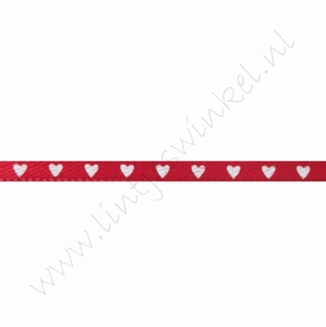 Satinband Herzen 3mm (Rolle 22 Meter) - Rot Weiß