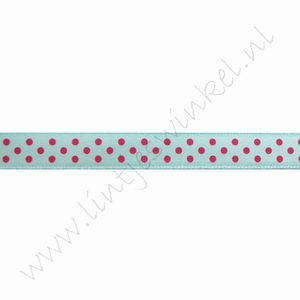 Satinband Punkte 10mm (Rolle 22 Meter) - Türkis Pink