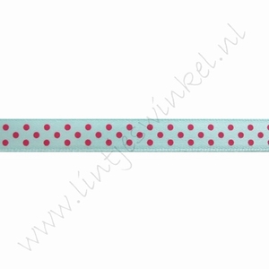 Satinband Punkte 10mm (Rolle 22 Meter) - Türkis Pink