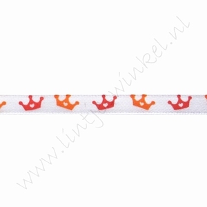 Satinband Hollandia 6mm (Rolle 22 Meter) - Krone Weiß Orange