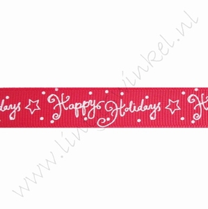 Ripsband Weihnachten 16mm (Rolle 22 Meter) - Happy Holidays Rot