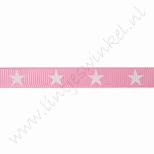 Ripsband Sterne 10mm (Rolle 22 Meter) - Rosa Weiß