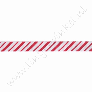 Ripsband Weihnachten 10mm (Rolle 22 Meter) - Schrägstrich Rot Weiß