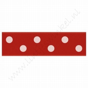 Satinband Punkte 22mm (Rolle 22 Meter) - Rot Weiß