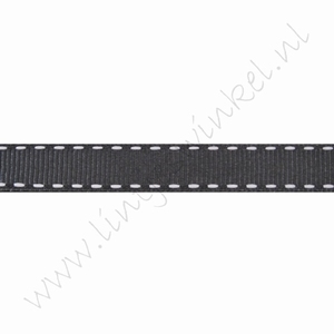 Ripsband Stickerei 10mm (Rolle 22 Meter) - Dunkel Grau Weiß