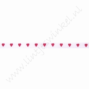 Satinband Herzen 3mm (Rolle 22 Meter) - Weiß Fuchsia