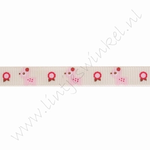 Ripsband Aufdruck 10mm (Rolle 22 Meter) - Bambi Blume Beige Rosa