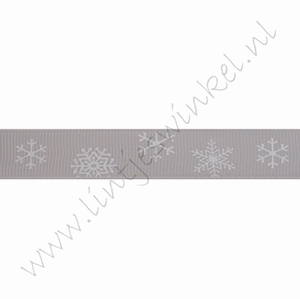 Ripsband Weihnachten 16mm (Rolle 22 Meter) - Schneeflocke Silber Grau