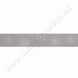 Ripsband Weihnachten 16mm (Rolle 22 Meter) - Schneeflocke Silber Grau