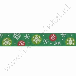 Ripsband Weihnachten 16mm (Rolle 22 Meter) - Schneeflocke Grün Rot
