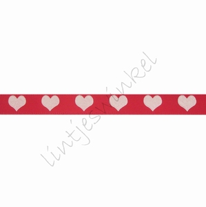 Glow in the dark Band 10mm (Rolle 22 Meter) - Satinband Herz Rot