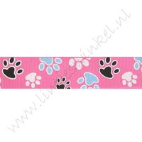 Ripsband Aufdruck 22mm - Pfote Pink Blau Schwarz