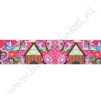 Ripsband Aufdruck 25mm - Lovely Pink House