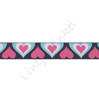 Ripsband Herzen 16mm - Marine Pink Blau Weiß