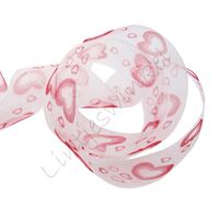 Organza Band Herzen 22mm - Weiß Rot