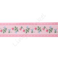 Ripsband Blumen 25mm - Rosen Rosa Punkt