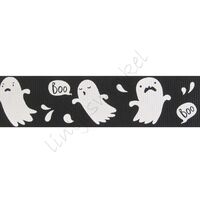 Ripsband Herbst Halloween 25mm - Geister Boo Schwarz Weiß