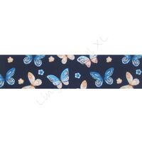 Satinband Aufdruck 25mm - Schmetterling Marine Blau (Matt)