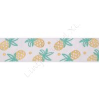 Ripsband Aufdruck 25mm - Ananas Weiß Gold