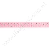 Ripsband Aufdruck 10mm - Spitzenkante Punkte Rosa