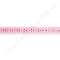 Ripsband Aufdruck 10mm - Spitzenkante Punkte Rosa