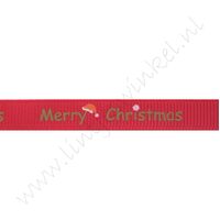 Ripsband Weihnachten 10mm - Merry Christmas Nikolausmütze Rot