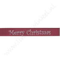 Ripsband Weihnachten 10mm - Merry Christmas Bordeaux Silber