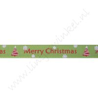Ripsband Weihnachten 10mm - Merry Christmas Weihnachtsbaum Hell Grün