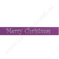 Ripsband Weihnachten 10mm - Merry Christmas Lila Silber