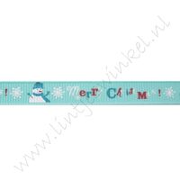 Ripsband Weihnachten 10mm - Schneemann Merry Christmas Hell Tiffany