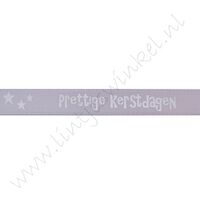 Satinband Weihnachten 10mm - Prettige Kerstdagen Silber Weiß