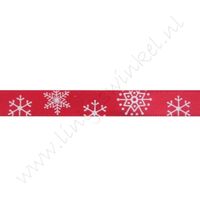 Satinband Weihnachten 10mm - Schneeflocke Rot