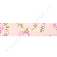 Satinband Blumen 25mm - Rosen Rosa Pink