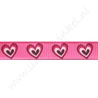 Ripsband Herzen 10mm - Offen Pink Aubergine